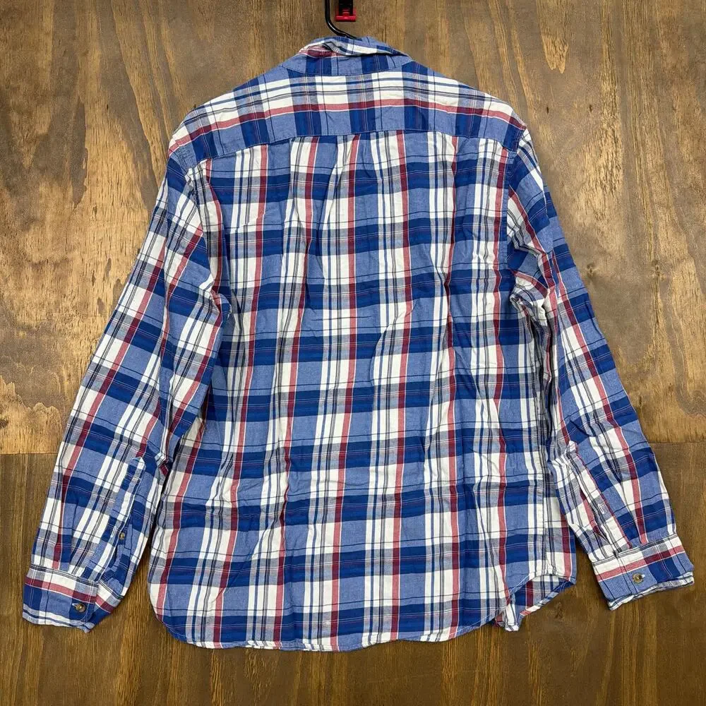 J Crew Mens Shirt Blue Red Cream Plaid Button Down Long Sleeve Cotton Large